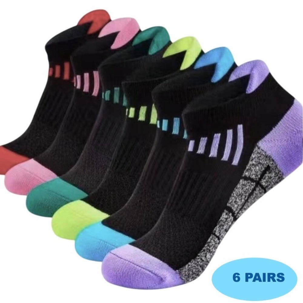 Colorful Athletic Women's Tab Socks 6 PACK Low Cut High Quality NEW 7-10